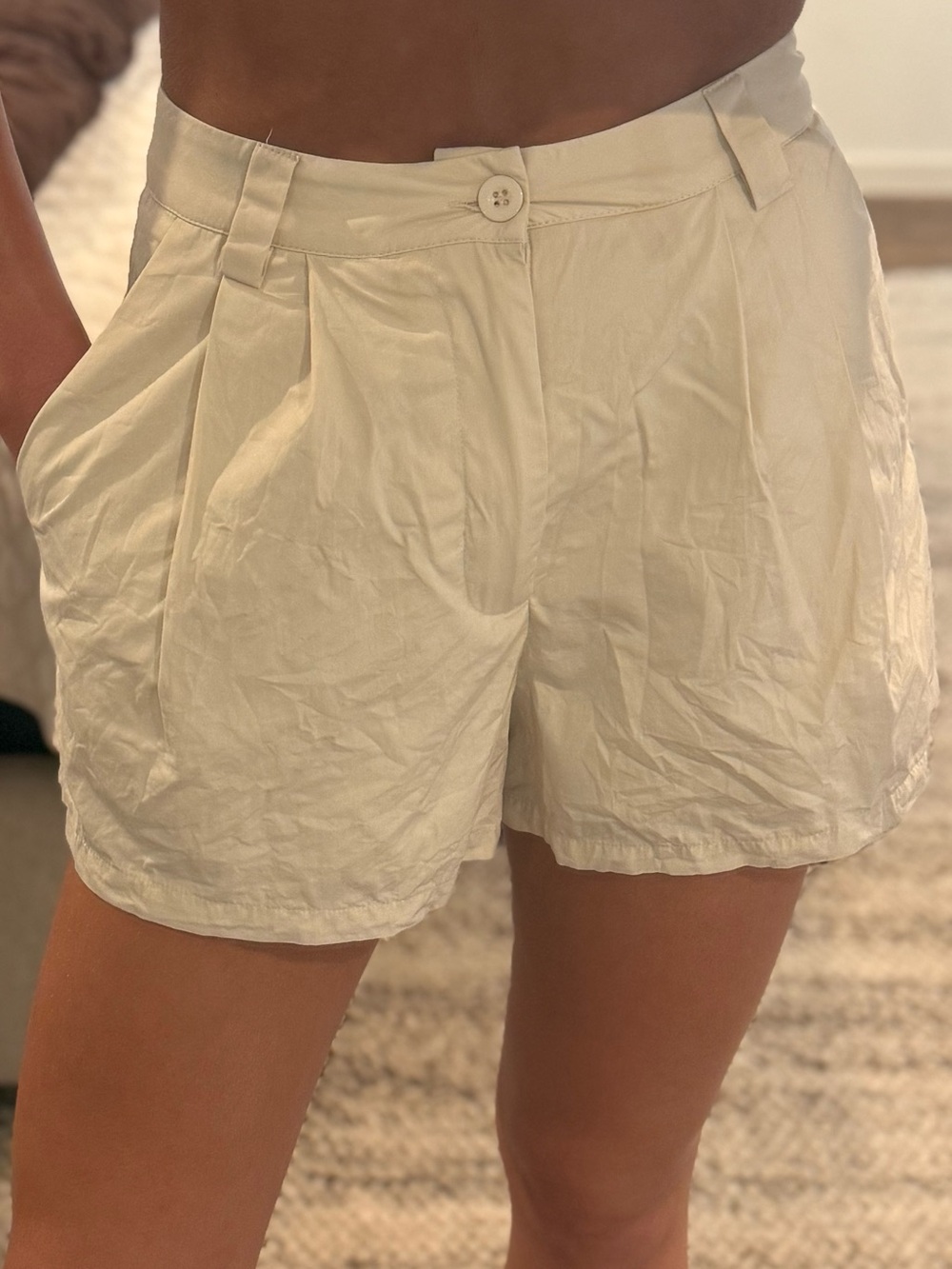 Princess Polly Cream Pleated High-Waist Shorts